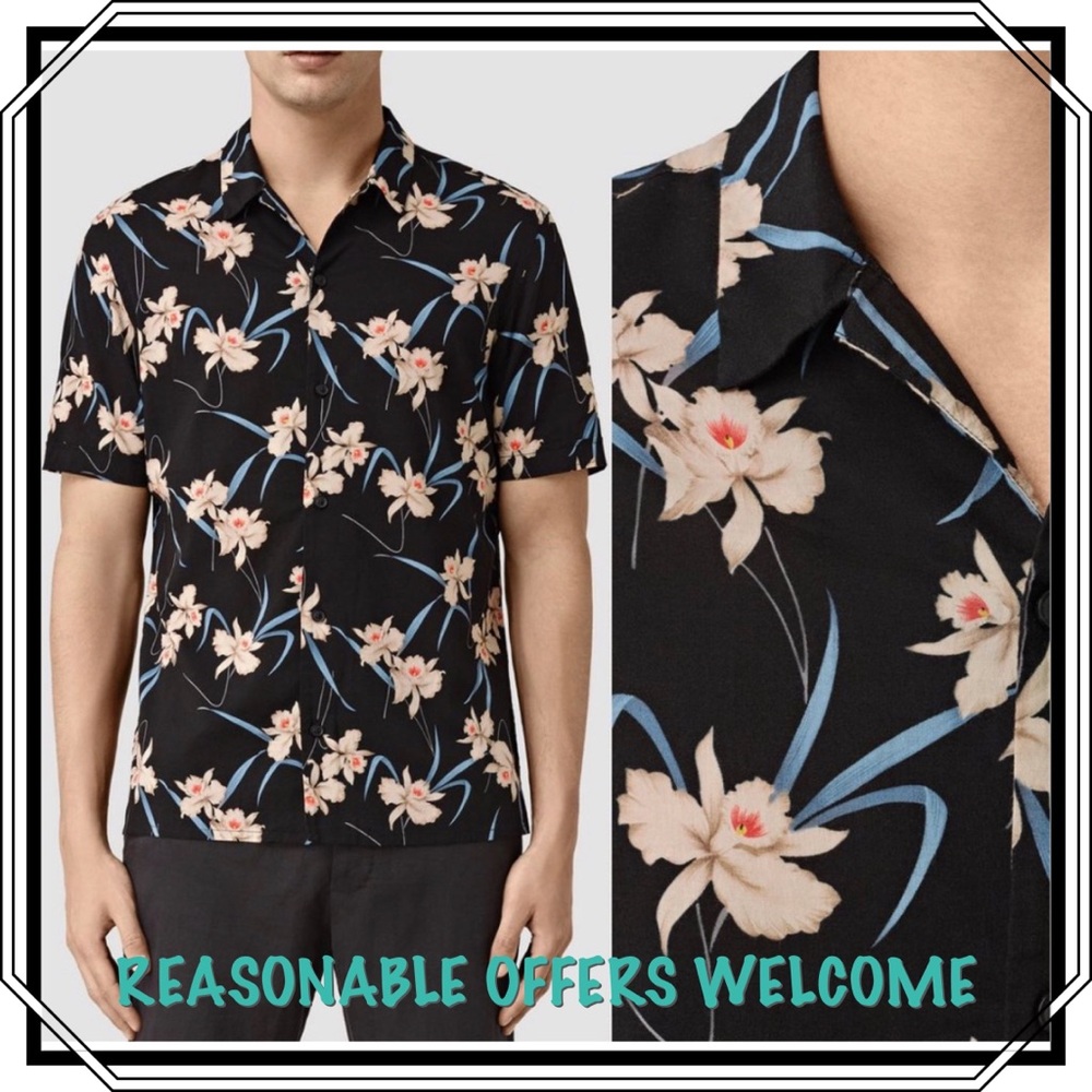 All Saints Hawaiian Shirt Button Down Short Sleeve Size Medium Resortwear